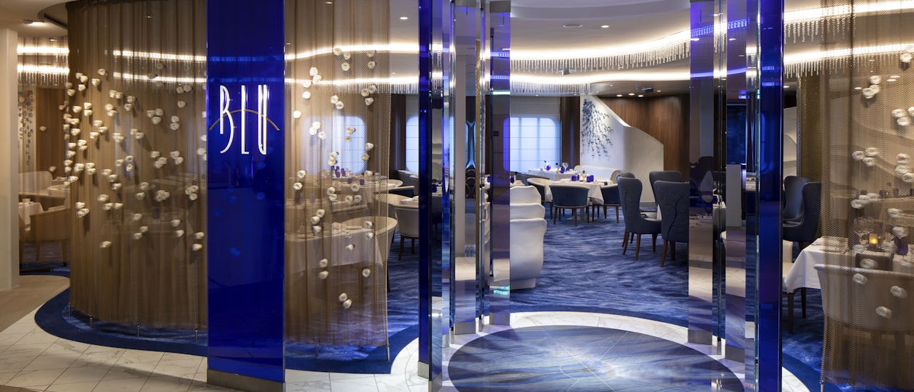 Restaurant Blu is exclusively for Aquaclass stateroom guests. Blu serves healthy gourmet food